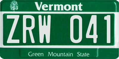 VT license plate ZRW041