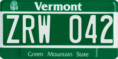VT license plate ZRW042