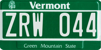 VT license plate ZRW044