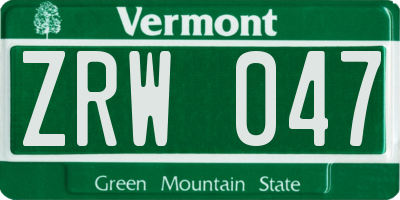 VT license plate ZRW047