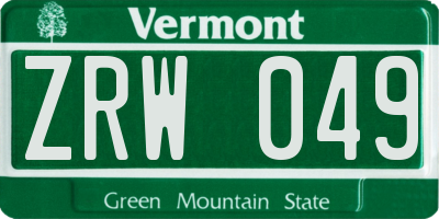 VT license plate ZRW049