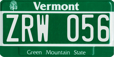 VT license plate ZRW056