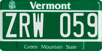 VT license plate ZRW059