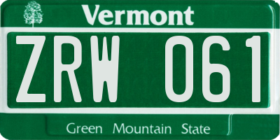 VT license plate ZRW061