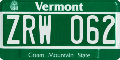 VT license plate ZRW062