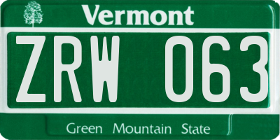 VT license plate ZRW063