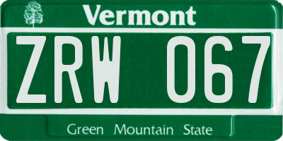 VT license plate ZRW067