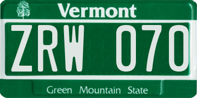 VT license plate ZRW070