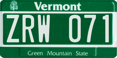 VT license plate ZRW071