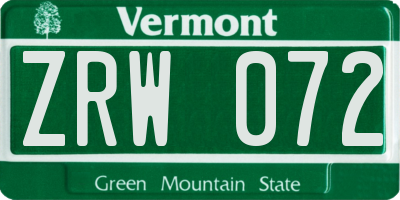 VT license plate ZRW072