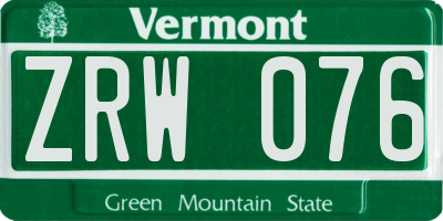 VT license plate ZRW076