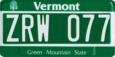 VT license plate ZRW077
