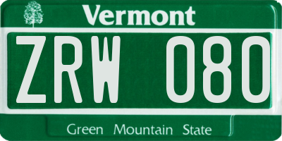 VT license plate ZRW080