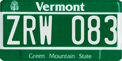VT license plate ZRW083