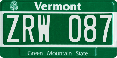 VT license plate ZRW087