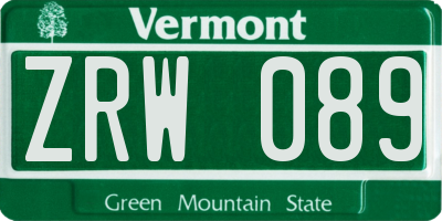 VT license plate ZRW089