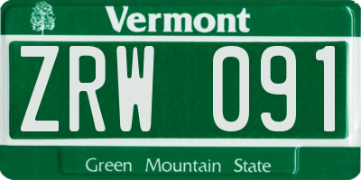 VT license plate ZRW091