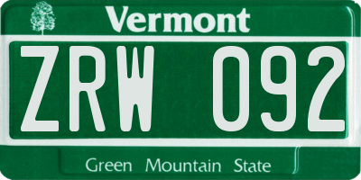VT license plate ZRW092