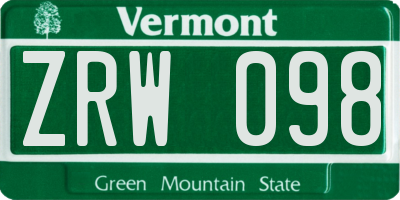 VT license plate ZRW098