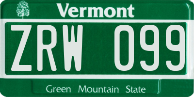 VT license plate ZRW099