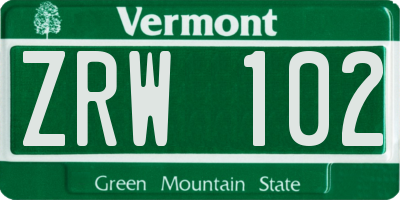VT license plate ZRW102