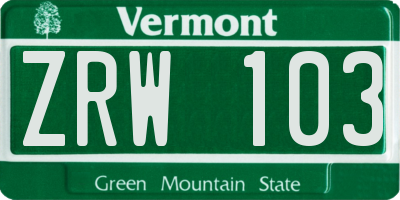 VT license plate ZRW103