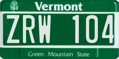 VT license plate ZRW104
