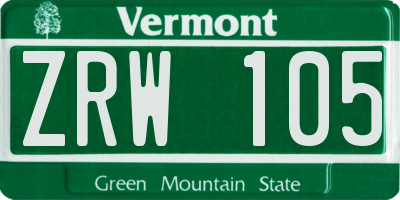 VT license plate ZRW105