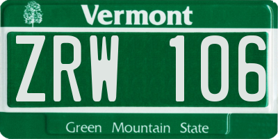 VT license plate ZRW106