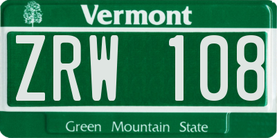VT license plate ZRW108