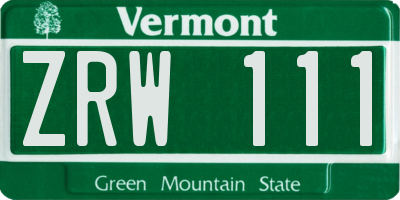 VT license plate ZRW111