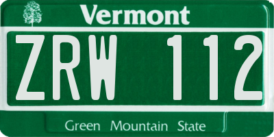 VT license plate ZRW112