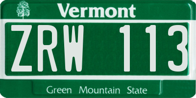 VT license plate ZRW113