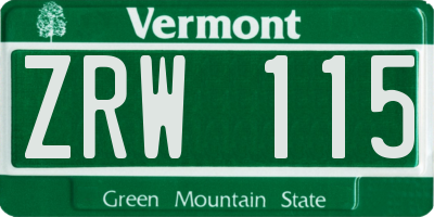VT license plate ZRW115