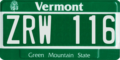 VT license plate ZRW116