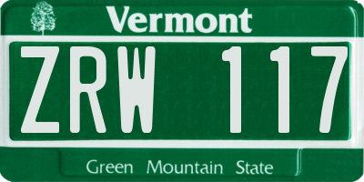 VT license plate ZRW117