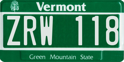 VT license plate ZRW118