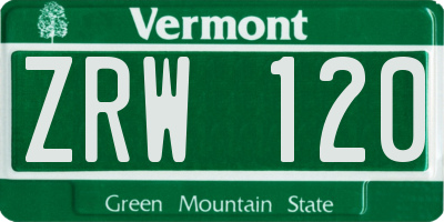 VT license plate ZRW120