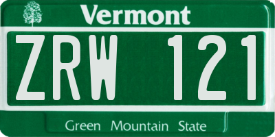 VT license plate ZRW121