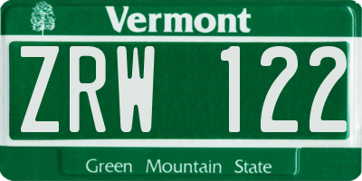 VT license plate ZRW122
