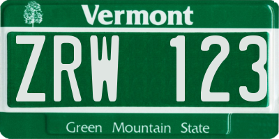 VT license plate ZRW123