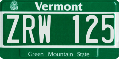 VT license plate ZRW125