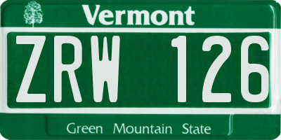 VT license plate ZRW126