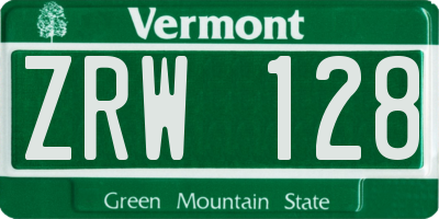 VT license plate ZRW128