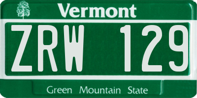 VT license plate ZRW129
