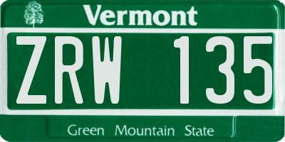 VT license plate ZRW135