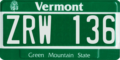 VT license plate ZRW136