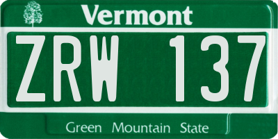 VT license plate ZRW137