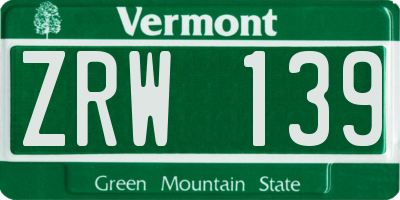 VT license plate ZRW139