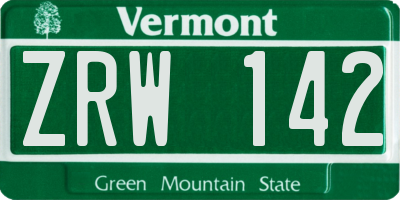 VT license plate ZRW142